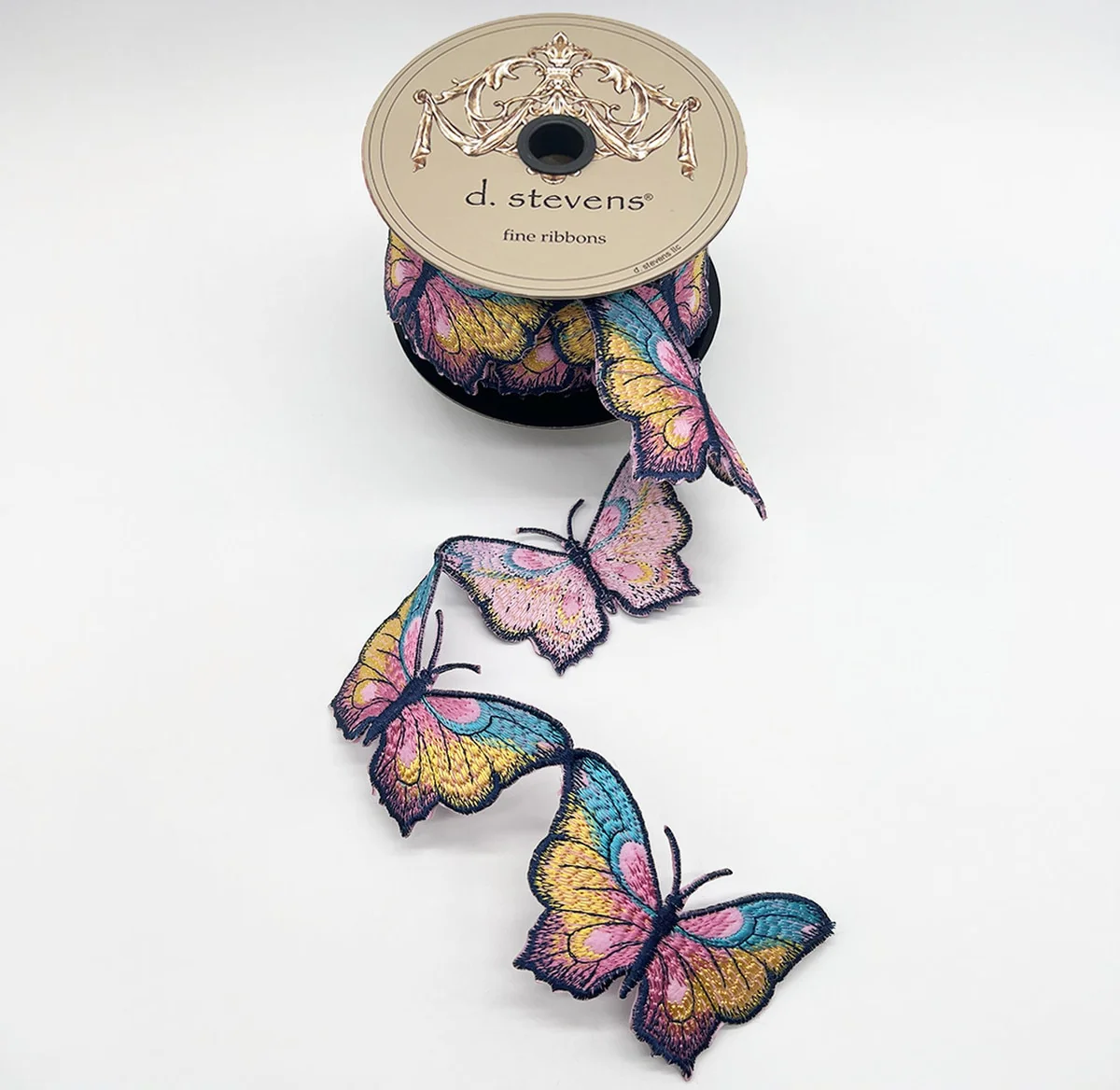 Felt Embroidery Butterfly Garland, Pink Blue Yellow Ribbon