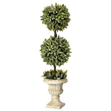 Flocked Sage Double Ball Topiary 26”
