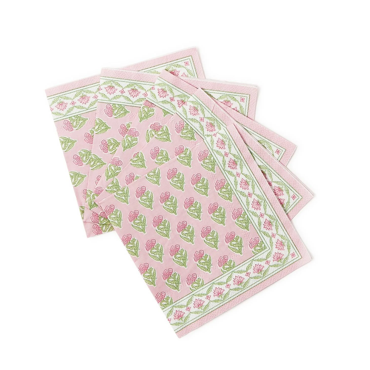Floral Block Print 3-Ply Paper Cocktail Napkin - Image 2