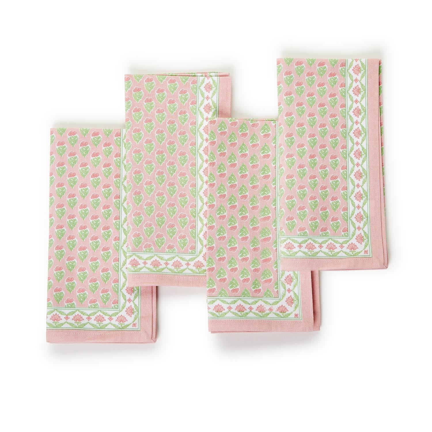 Floral Block Print Cloth Napkins - Sold as Set