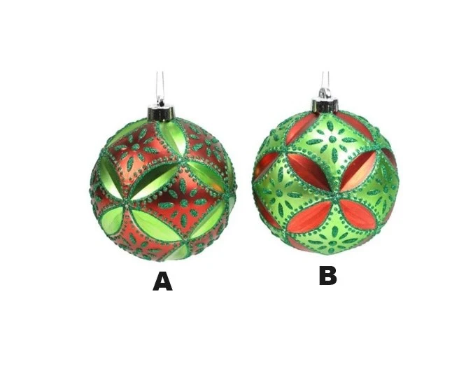 Floral Daisy Ball Red/Lime Green Ornament
