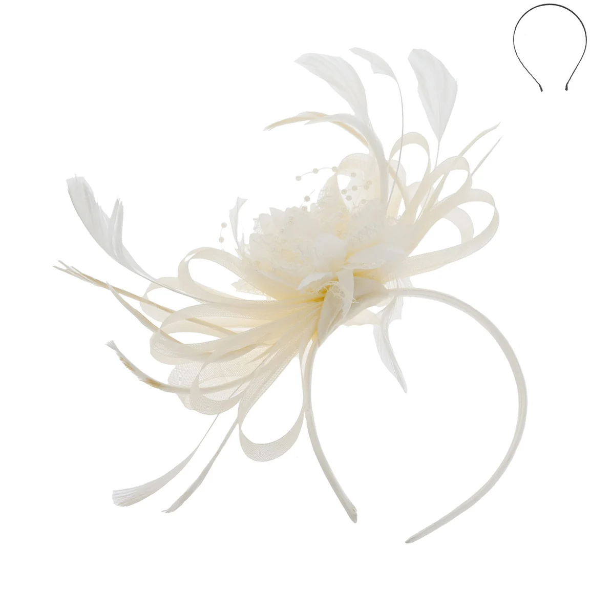 Floral Fascinator Headband w/ Side Loops & Feathers - Image 5