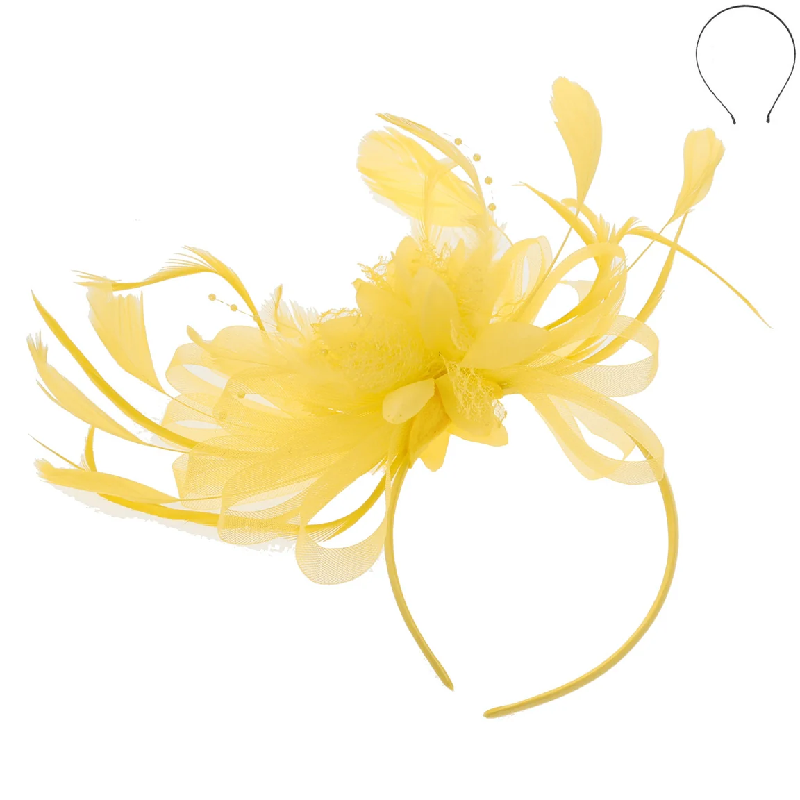 Floral Fascinator Headband w/ Side Loops & Feathers - Image 6