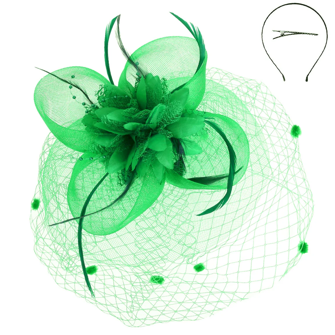 Floral Feathered Round Fascinator - Image 2