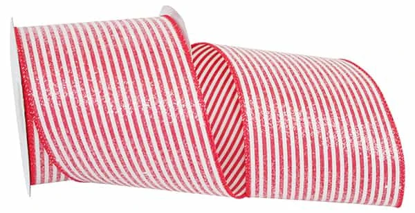 FROSTED CANDY STRIPES WIRED EDGE RIBBON  4"X10YDS