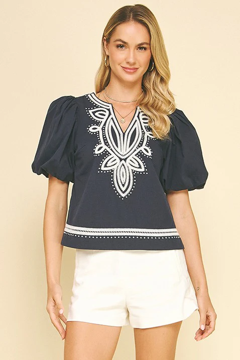 Gail Embroidered Detail Blouse Top - Image 2