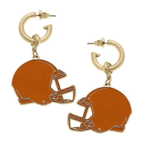Game Day Football Helmet Enamel Earrings In Orange - Image 2