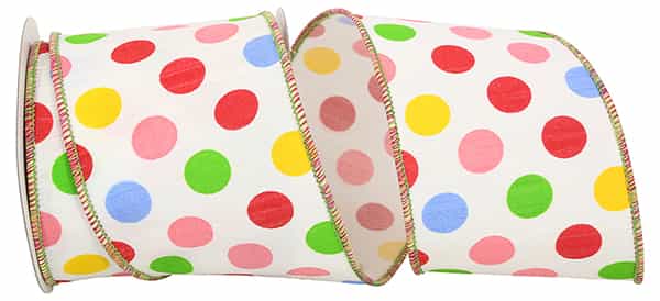 GIANT PRIMARY DOTS DUPIONI LUXE WIRED EDGE, Primary Edge 4"x10Y