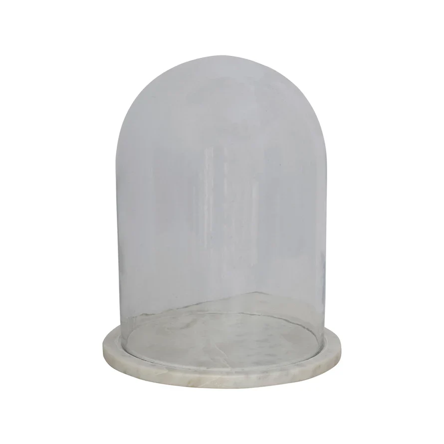 Glass Cloche w/ Marble Base / Set of 2
