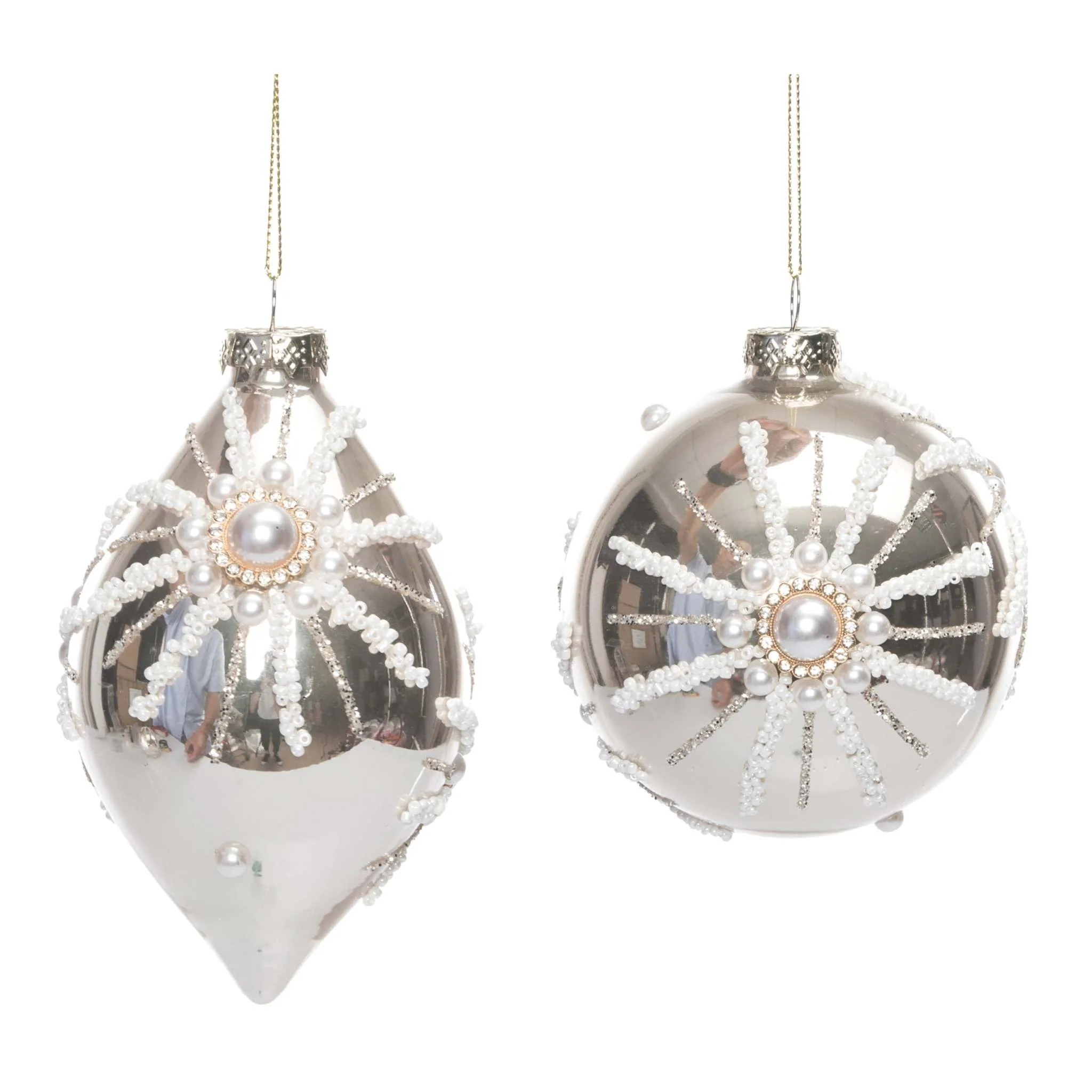 Glass Gold Ornament with Pearl Starburst-sold individually