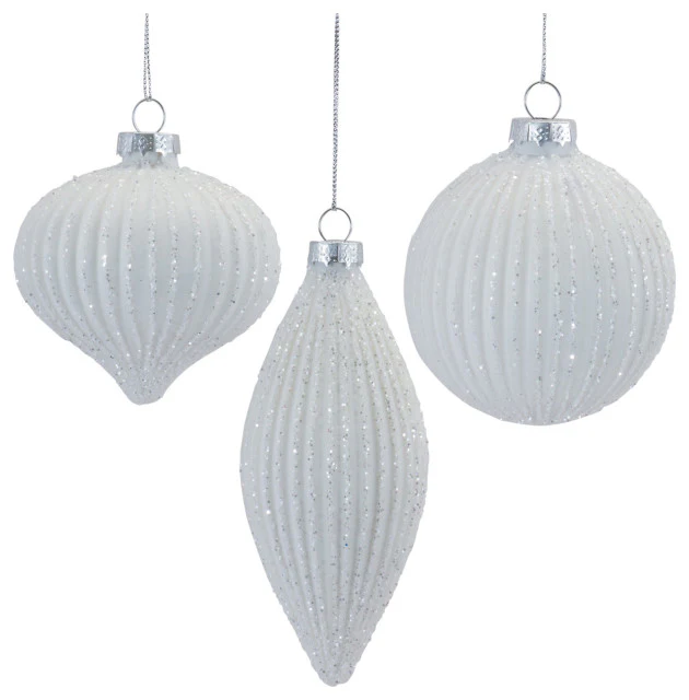 Glitter Ribbed Glass Ornament - Image 2