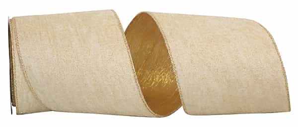 Glitter Velvet Crushed Metallic Lame Back Wired Edge Ribbon - Gold