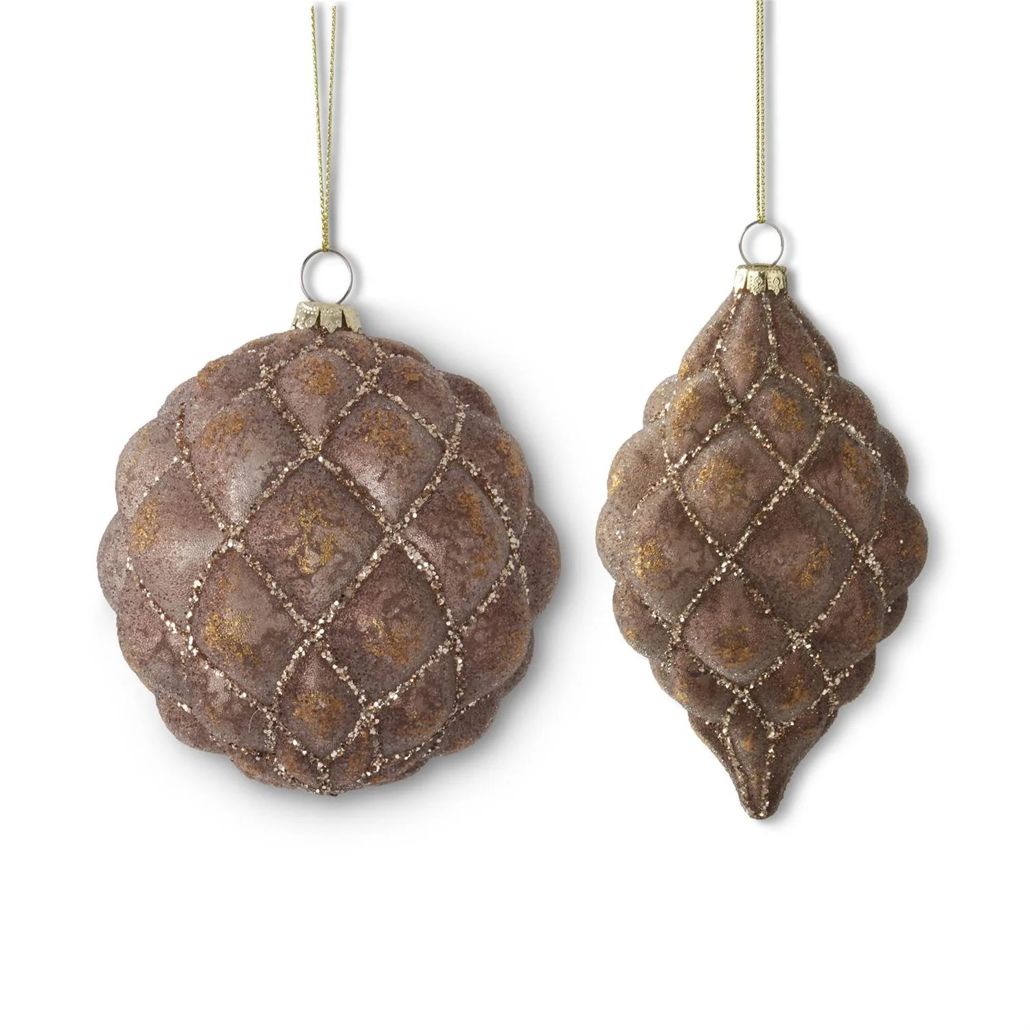 Glittered Brown Quilted Glass Ornament - Image 2