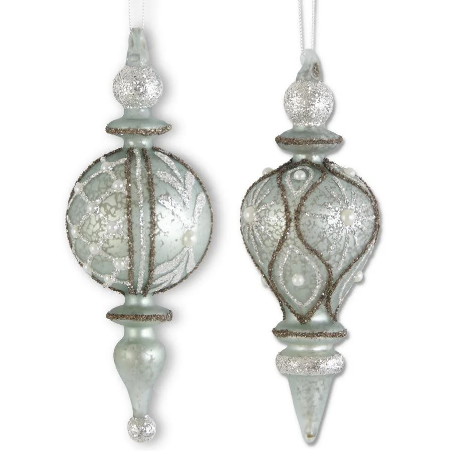 Glittered Light Blue Mercury Glass Finial Ornament