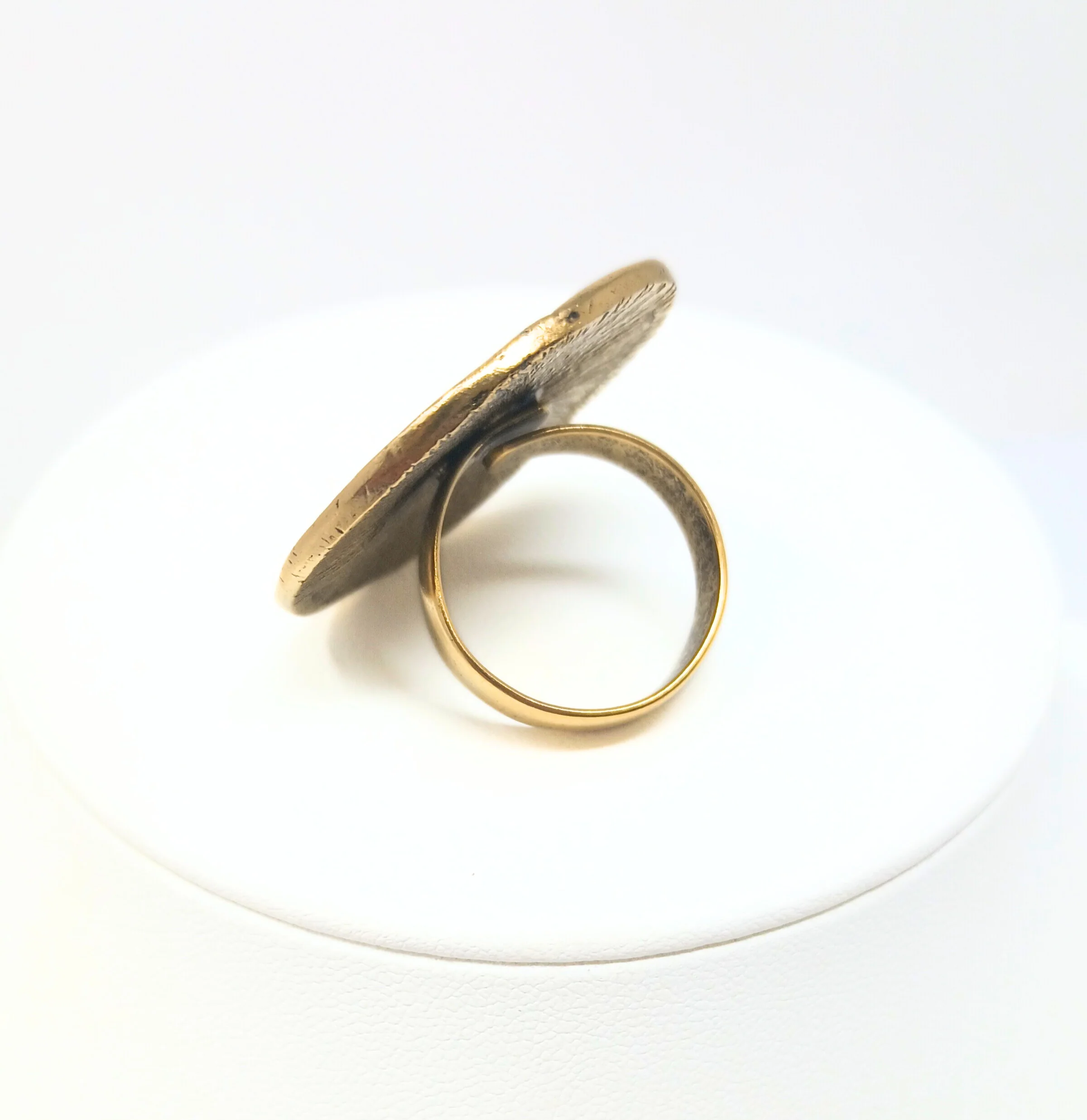 Gold 1 3/8" Chanel Type Fashion Coin Ring - Image 2