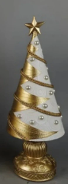 Gold and White Striped Christmas Tree with Lights