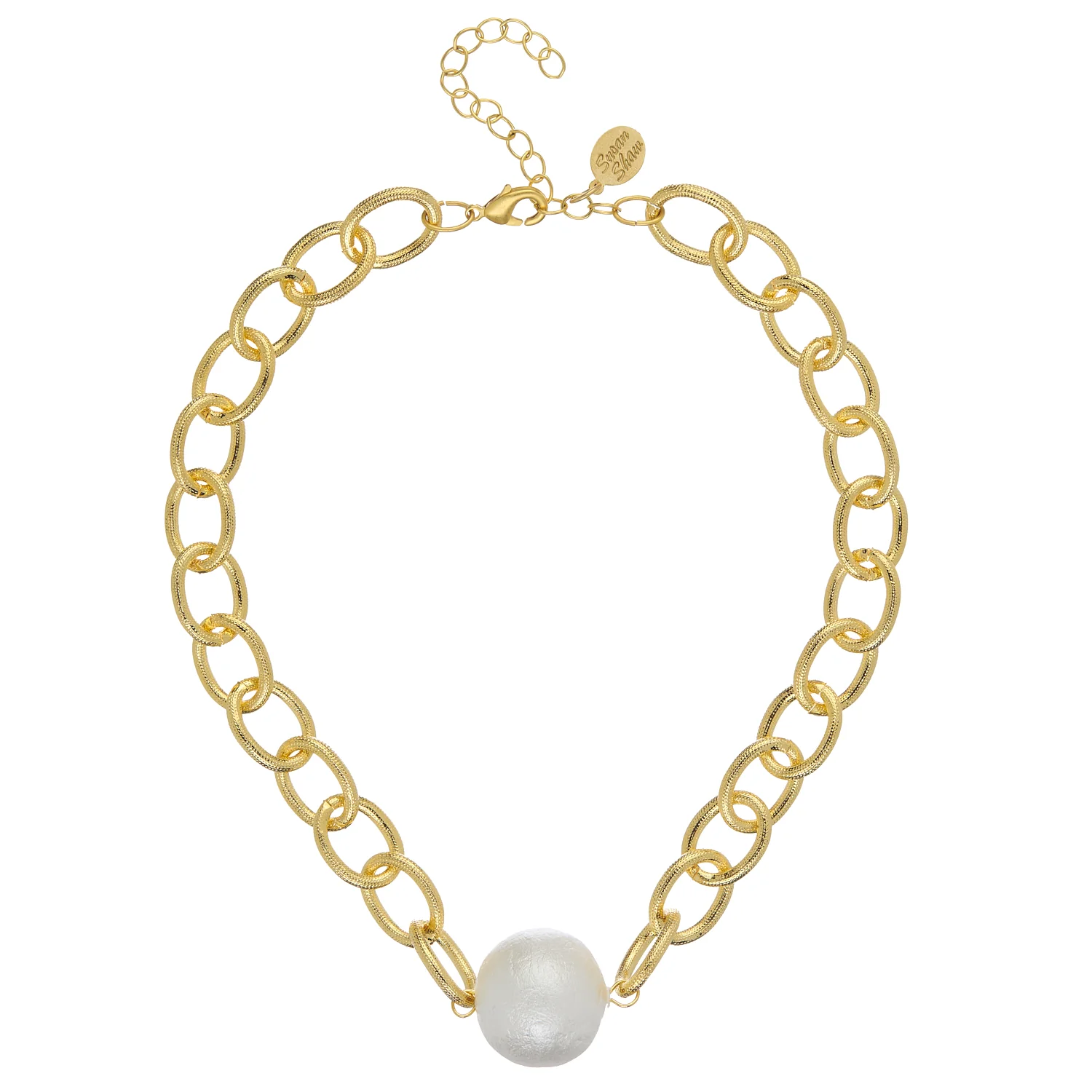 Gold Chain With Center Large Cotton Pearl Necklace - Image 2