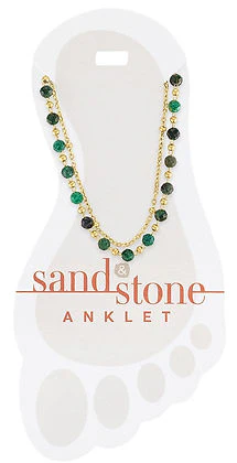 Gold Green Beaded Duo Strand Sand & Stone Anklet