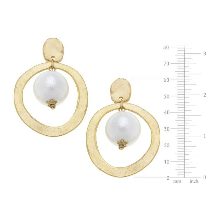 Gold Hoop with Cotton Pearl Earrings - Image 2