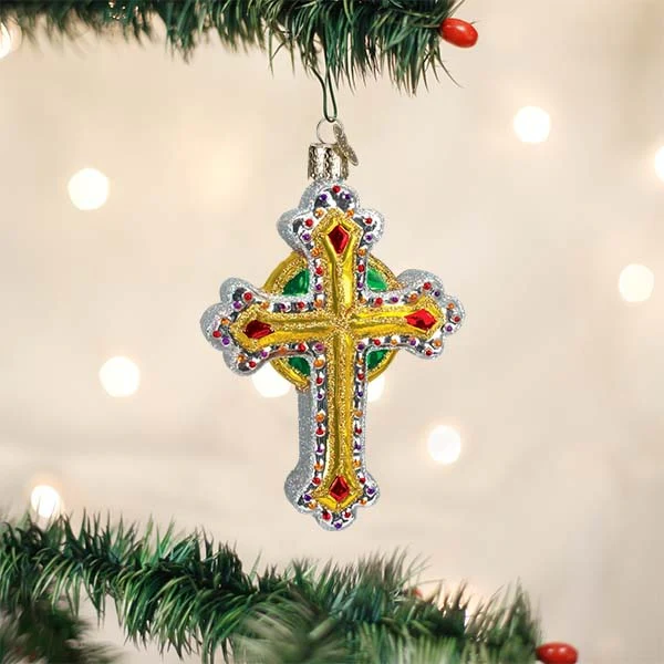 Gold Jeweled Cross Ornament