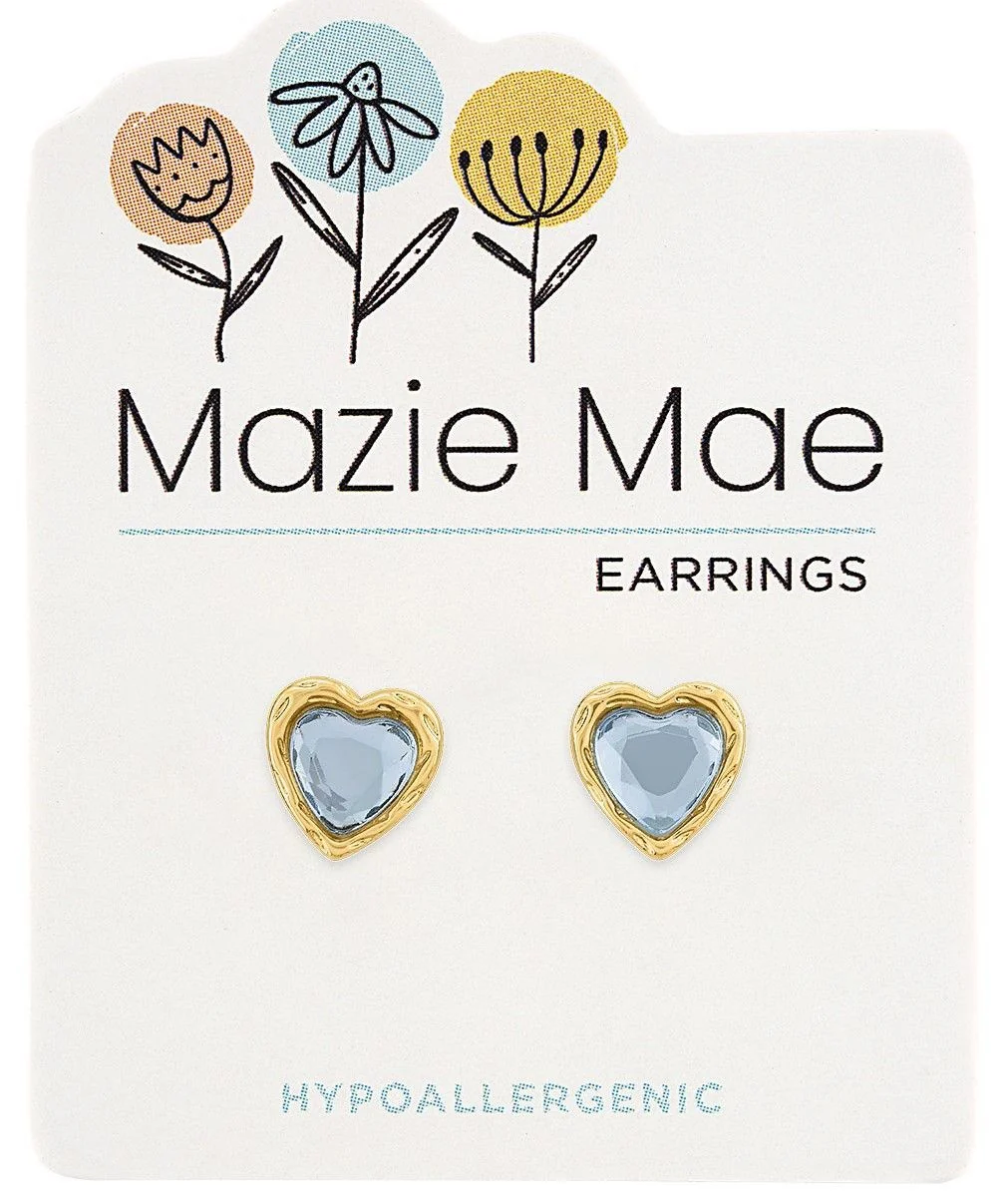 Gold Light Sapphire Resin Heart Stud Mazie Mae Earring