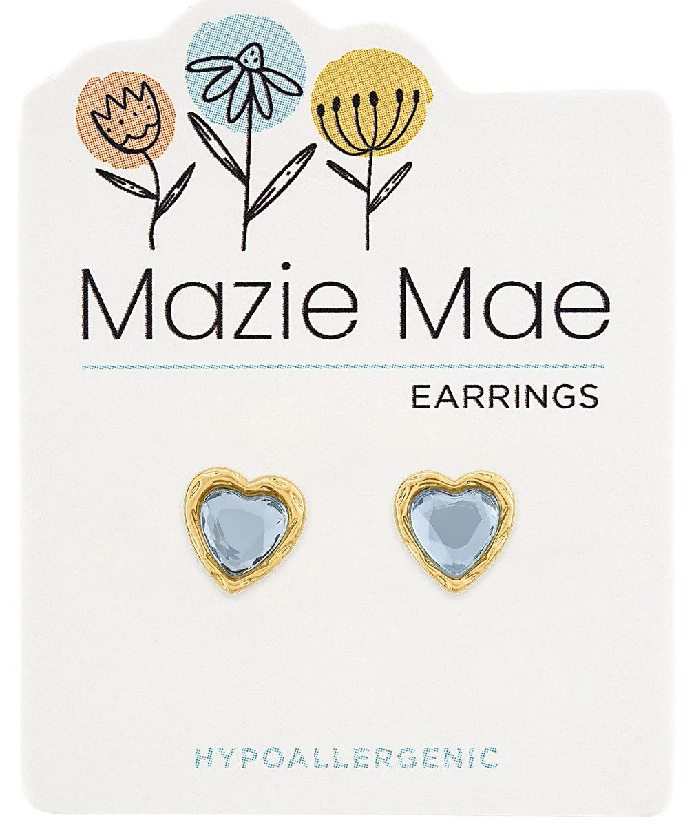 Gold Light Sapphire Resin Heart Stud Mazie Mae Earring - Image 2