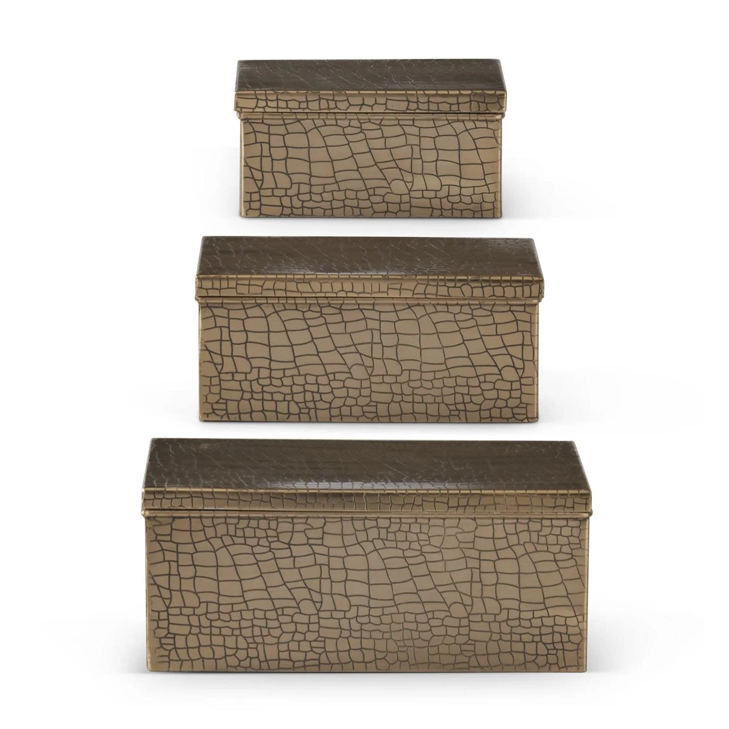 Gold Metal Alligator Skin Embossed Lidded Box