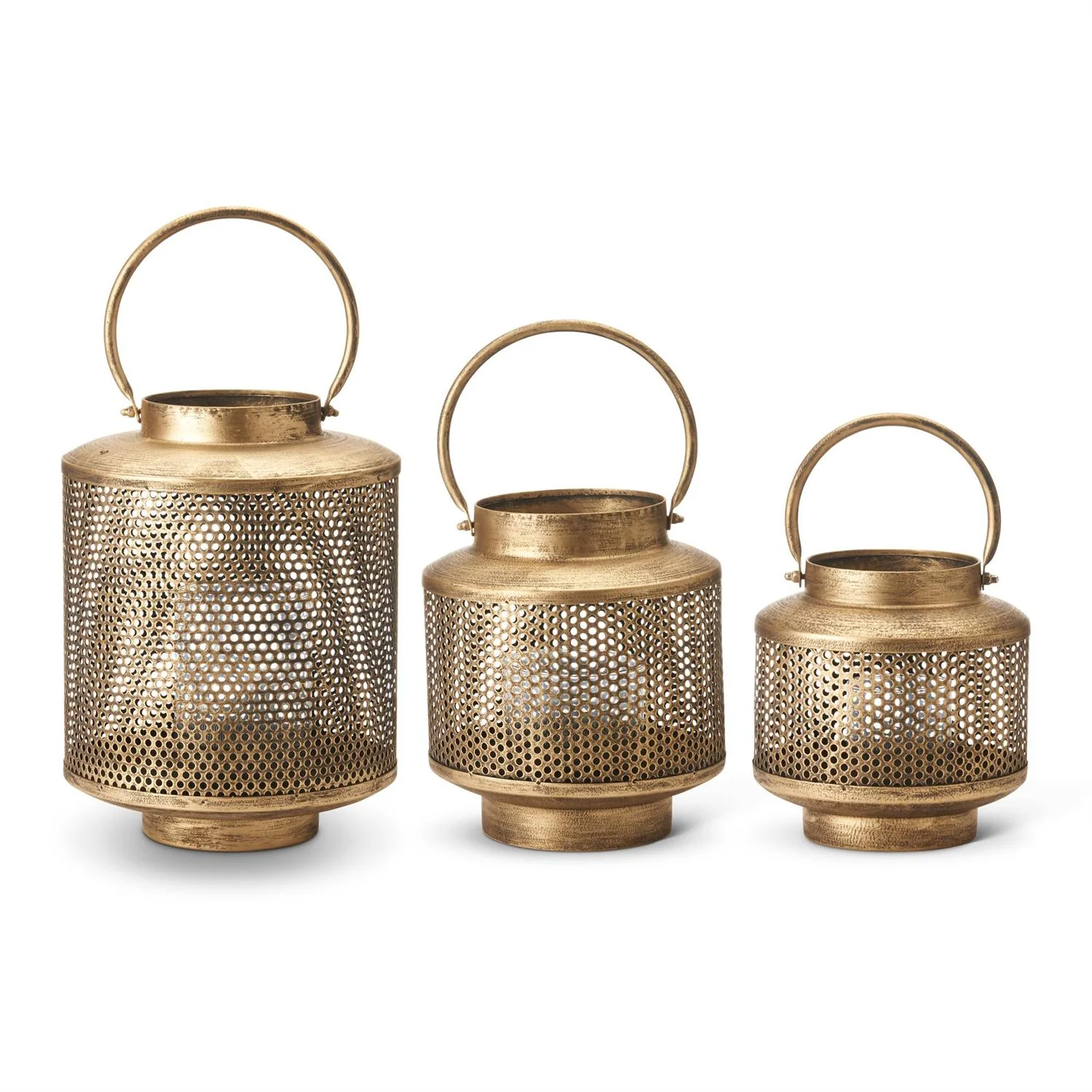 Gold Metal Mesh Lantern with Glass Hurricanes - Image 3