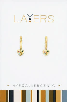 Gold Multi Color Heart Huggie Layers Earrings
