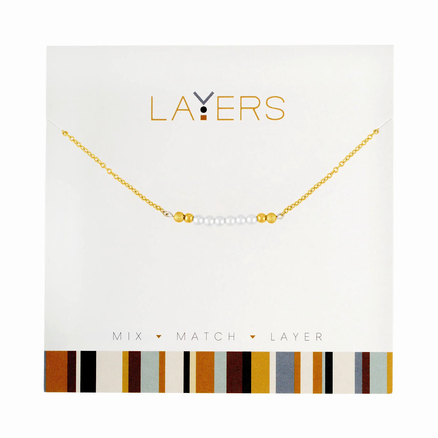 Gold Pearl Bar Layers Necklace - Image 2