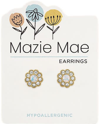 Gold White Opal CZ Flower Stud Mazie Mae Earring