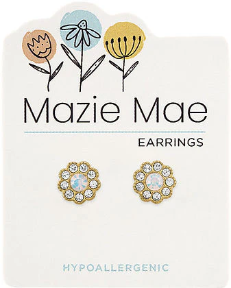 Gold White Opal CZ Flower Stud Mazie Mae Earring - Image 2