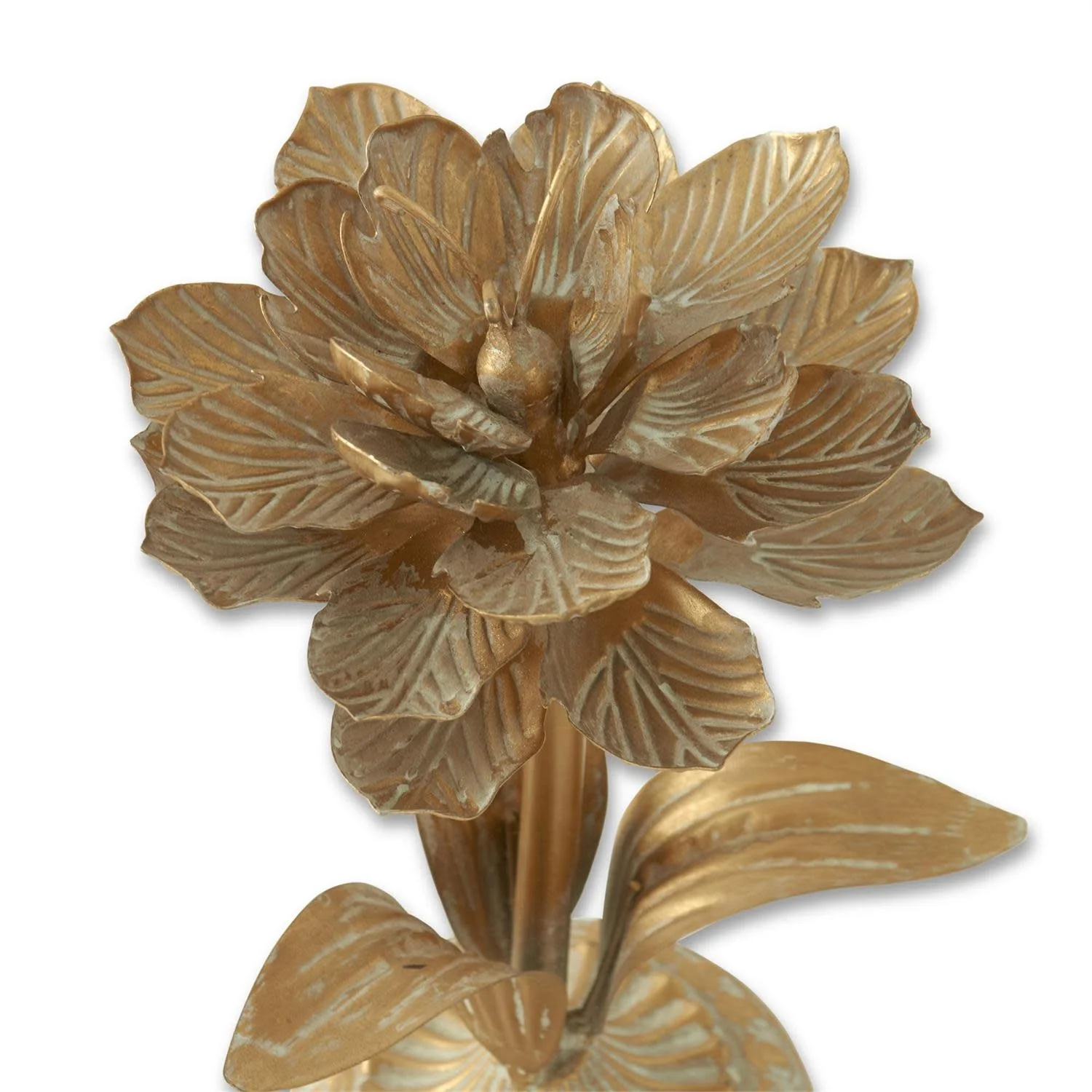 Gold Whitewashed Metal Flower - Image 2