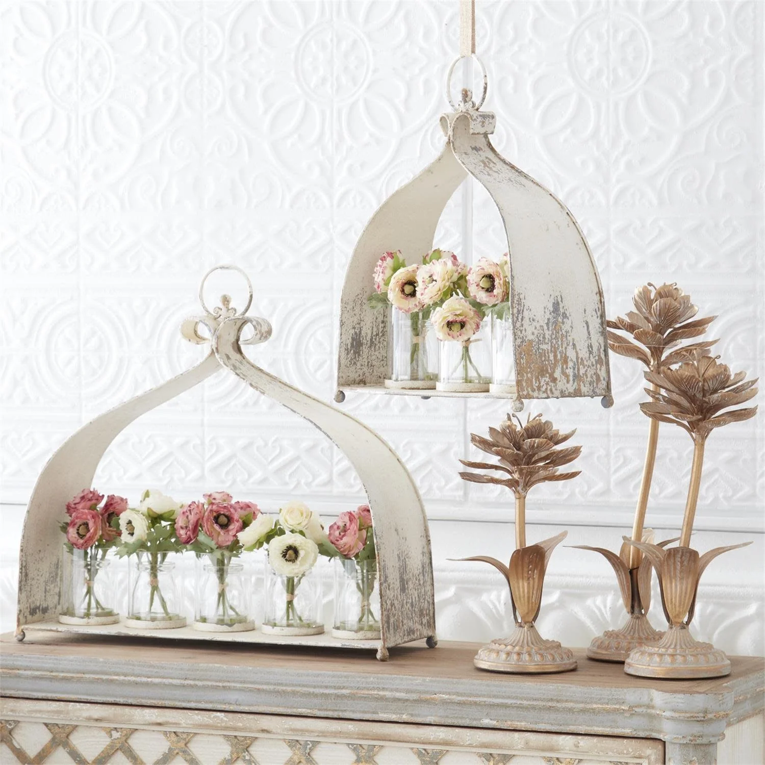 Gold Whitewashed Metal Flower - Image 3