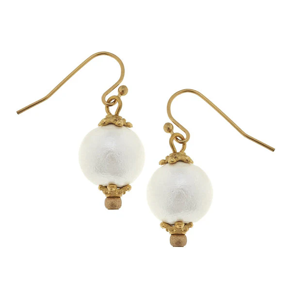 Gold with Small Cotton Pearl Earrings