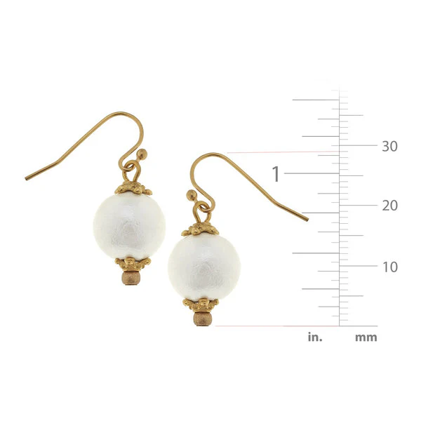 Gold with Small Cotton Pearl Earrings - Image 3