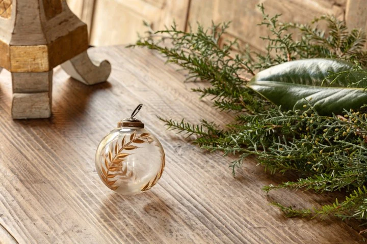 Golden Etched Laurel Glass 3" Ornament - Image 2