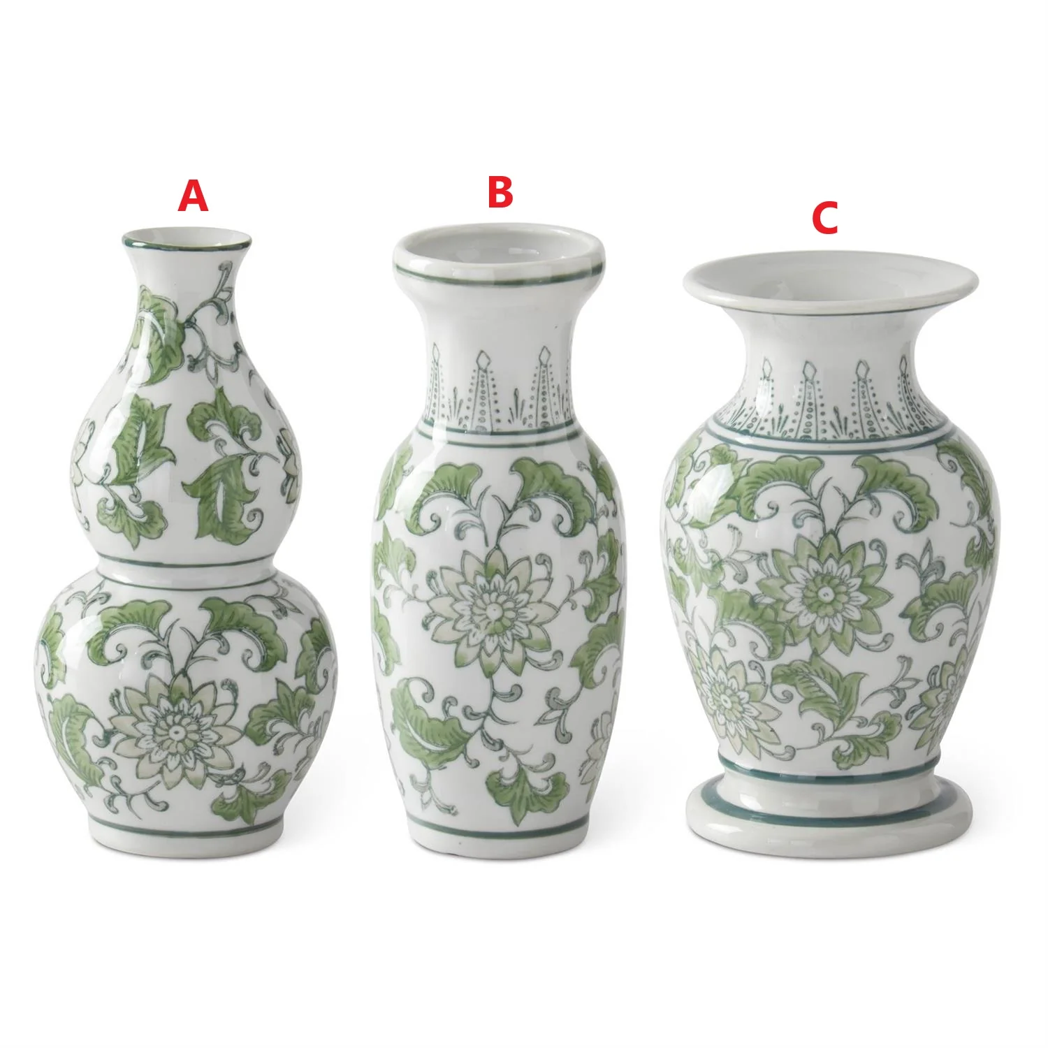 Green & White Ceramic Chinoiserie Bud Vase - Sold Individually
