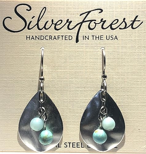 Hammered Tear & Turquoise Beads Earrings - Image 2