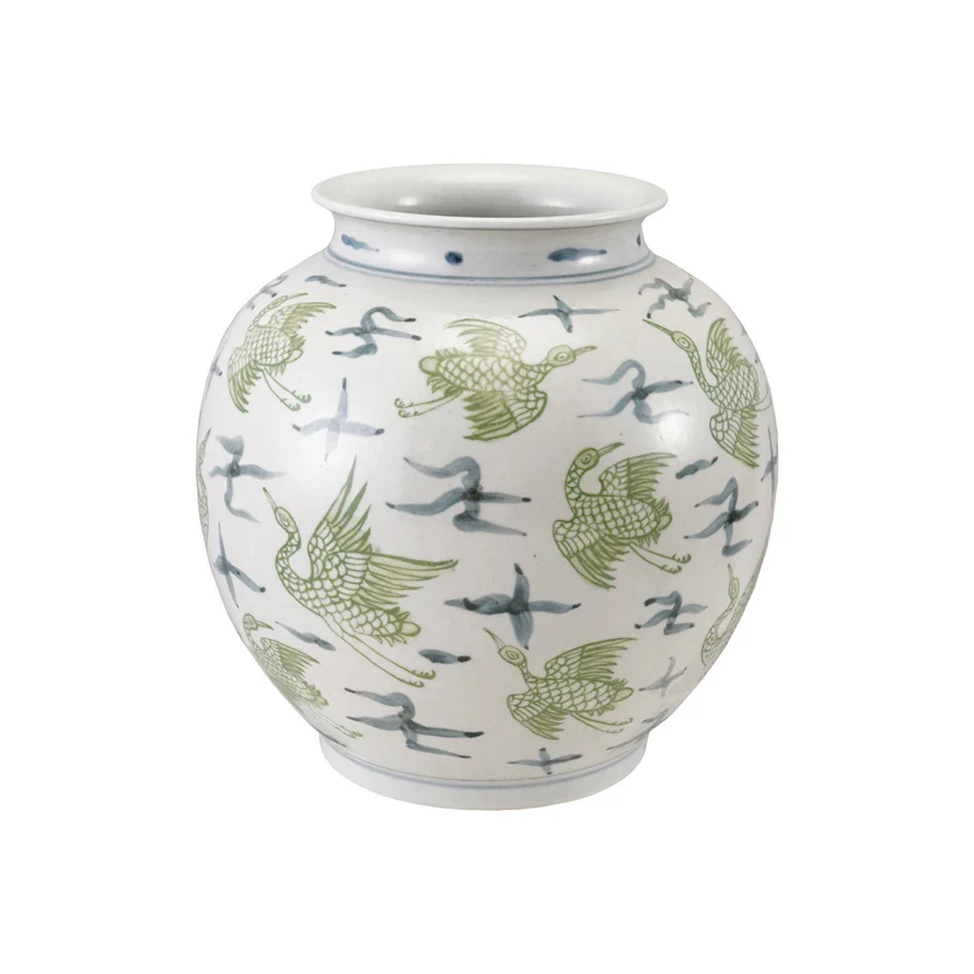 Hand-Painted Ceramic Vase With Crane Pattern