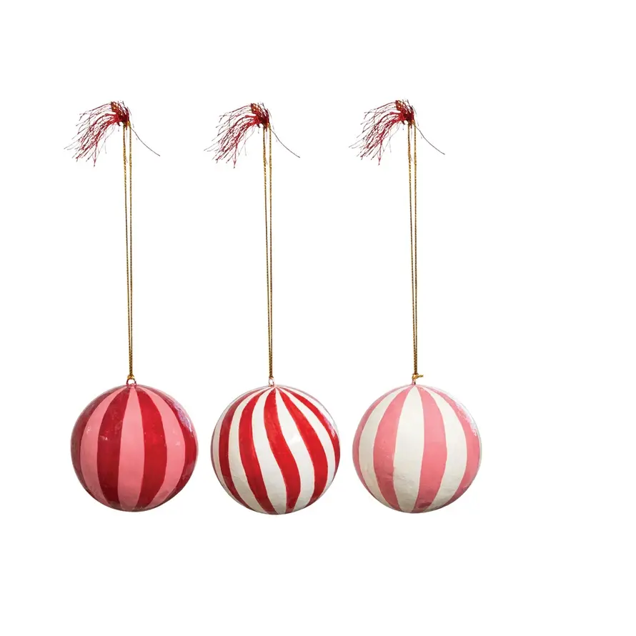 Hand-Painted Paper Mache Ball Ornament