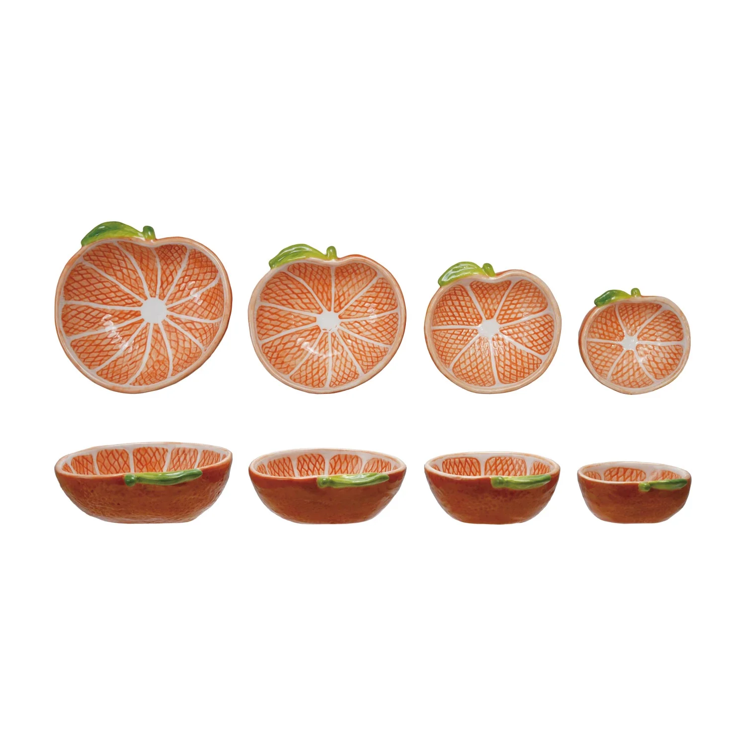Hand-Painted Stoneware Clementine Shaped Measuring Cups Set of 4 - Sold as Set