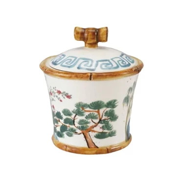 Hand-Painted Stoneware Sugar Pot with Lid - Image 2