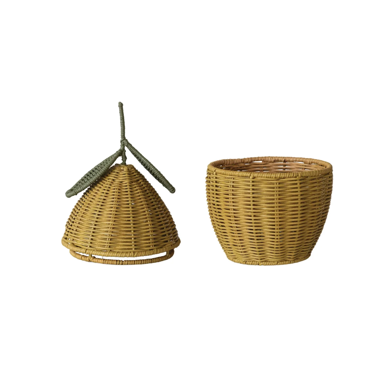 Hand-Woven Rattan Lemon Shaped Basket Yellow - Image 2