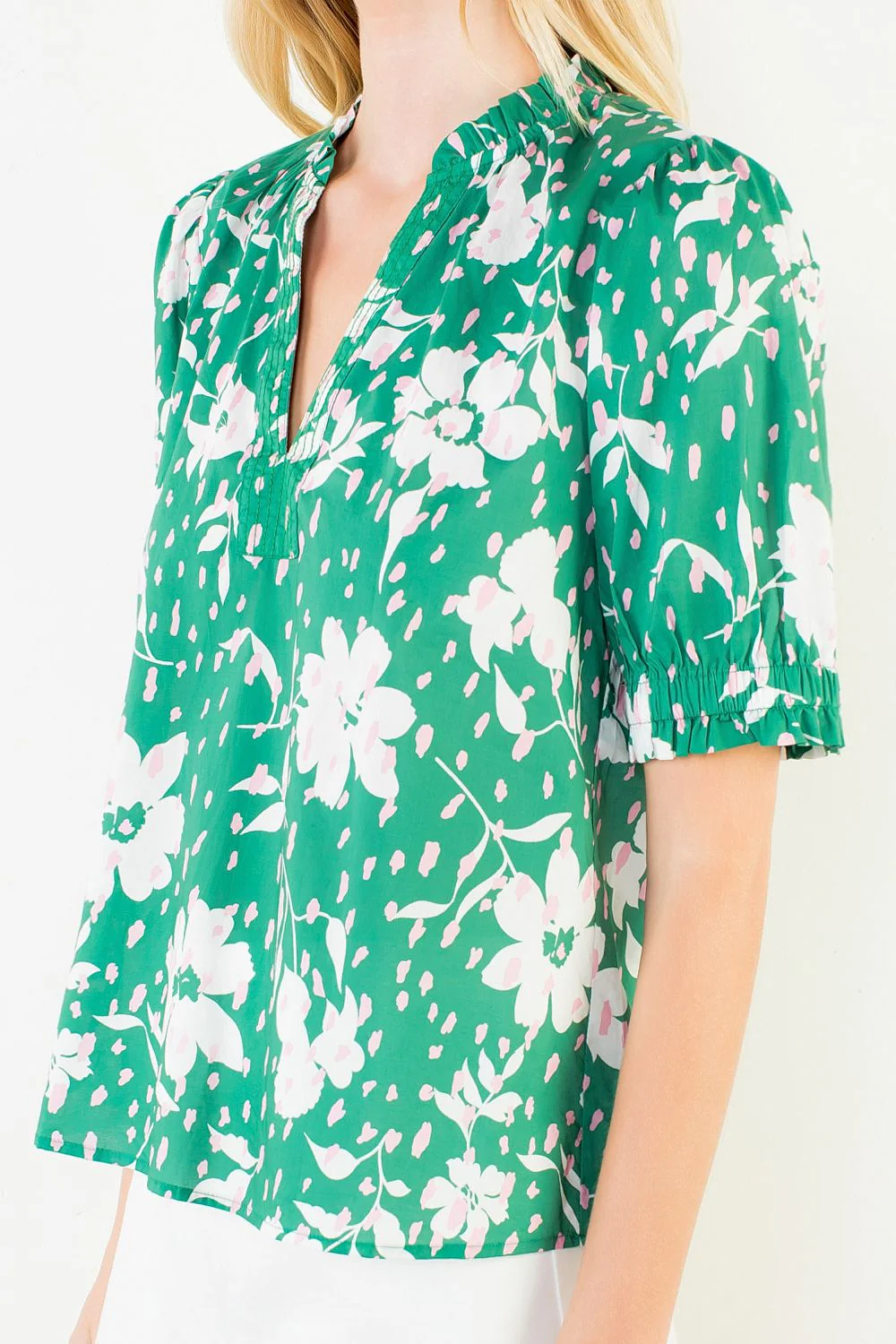 Hannah Floral Print With Ruffled Neck And Sleeve Top - Image 4