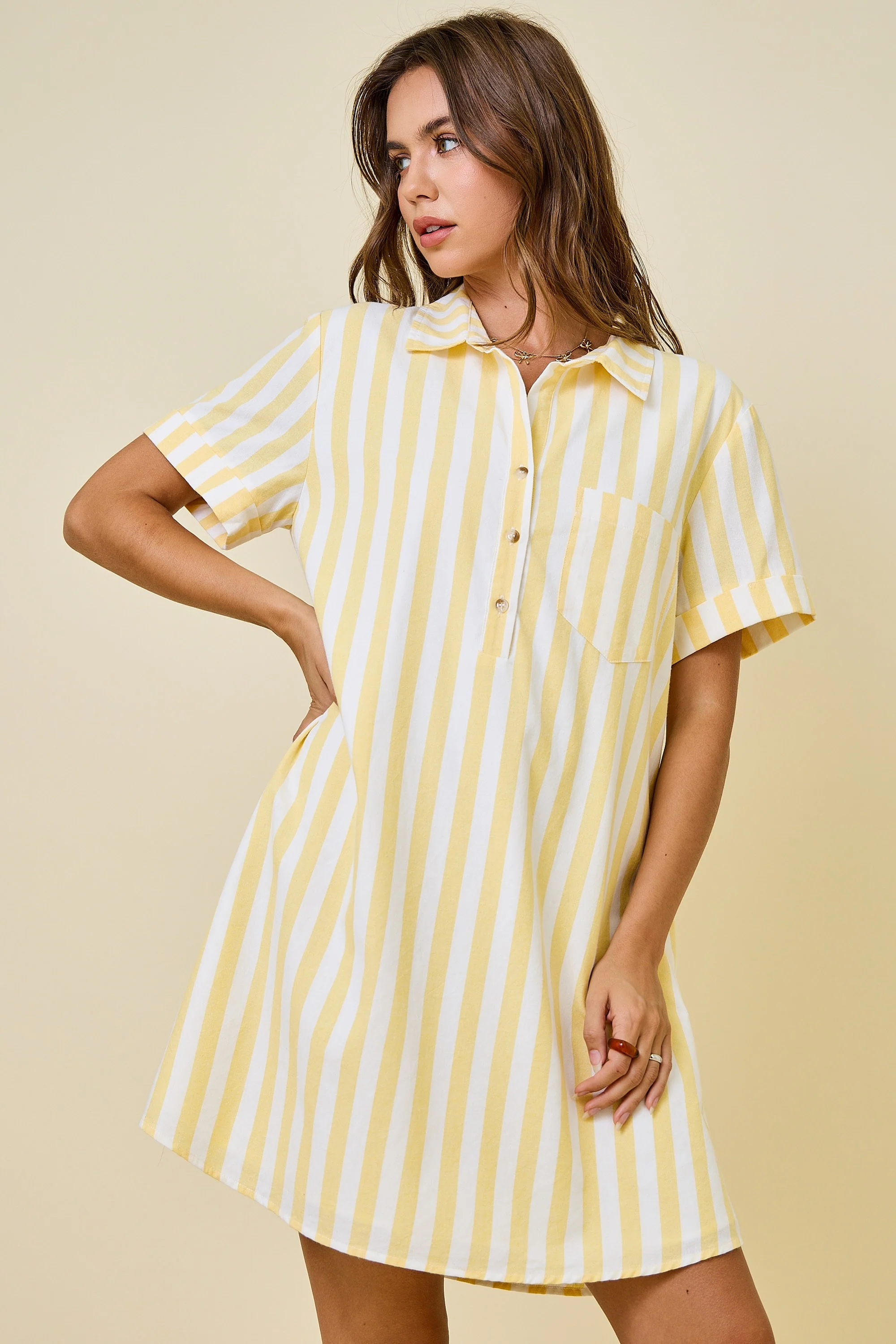 Harper Striped Easy Shirt Dress W/ Pocket Detail & Lining