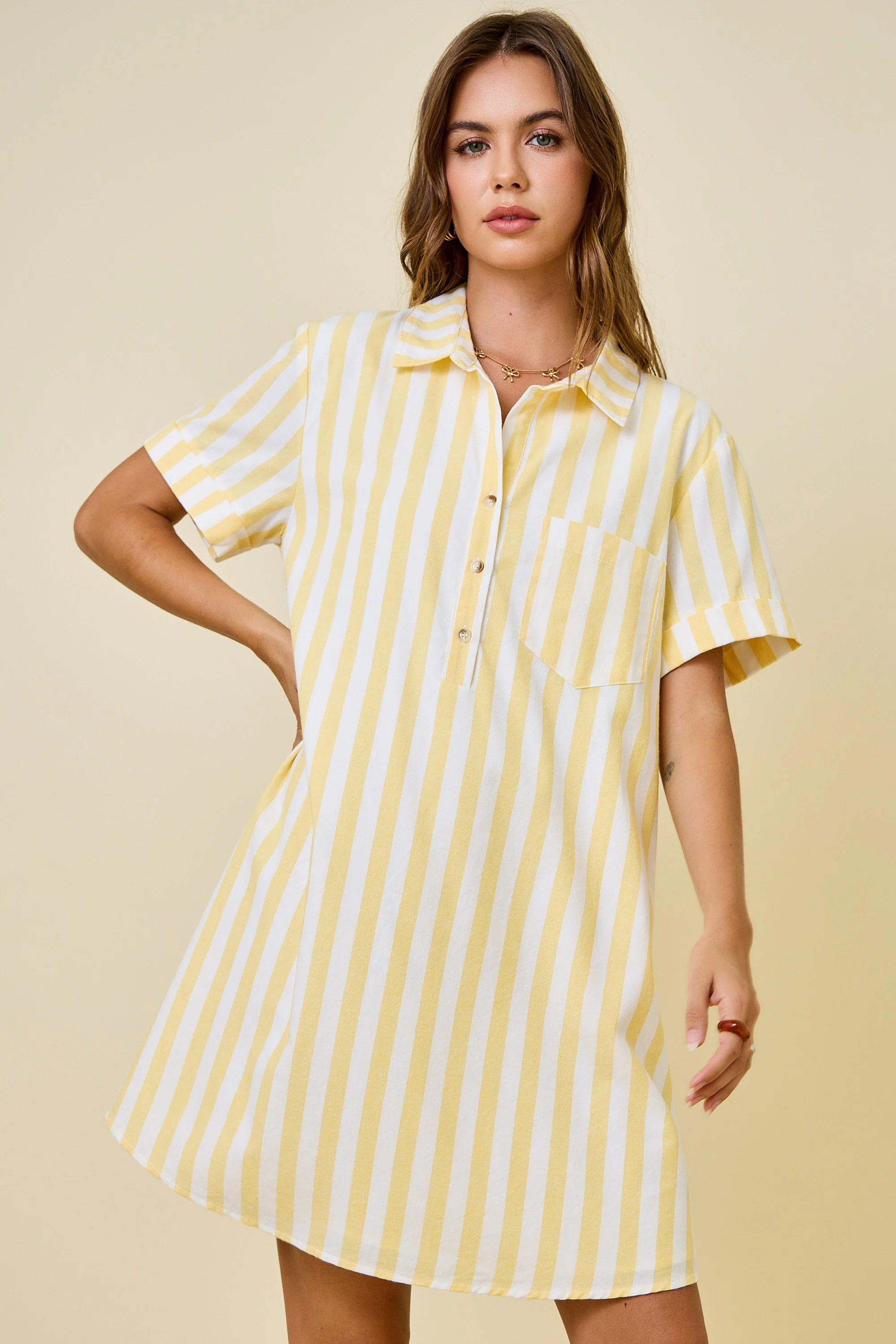 Harper Striped Easy Shirt Dress W/ Pocket Detail & Lining - Image 2