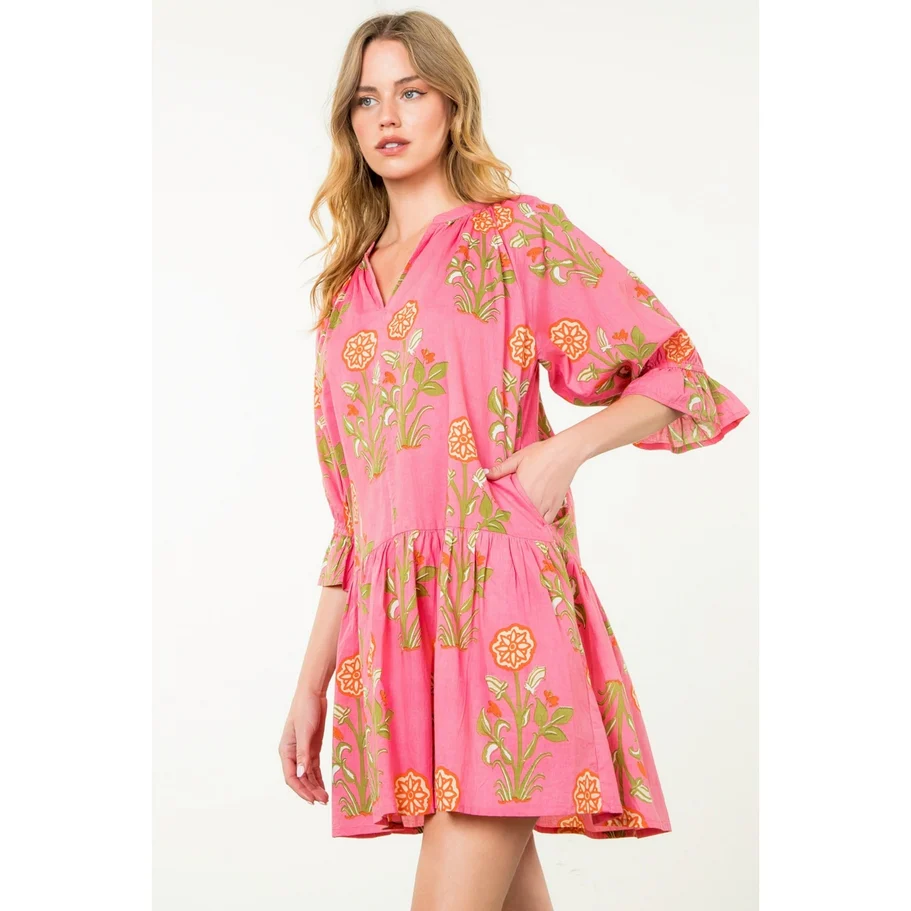 Hazel Short Sleeve Flower Print Dress - Image 2