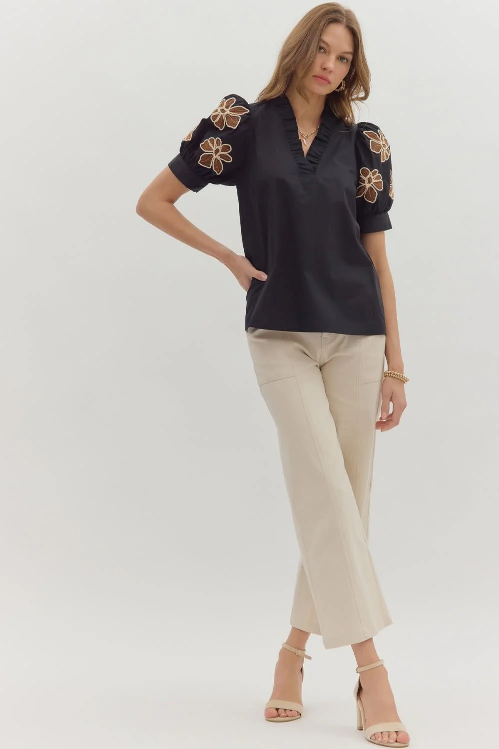 Hazel Solid Ruffle Accent V-Neck Top - Image 6