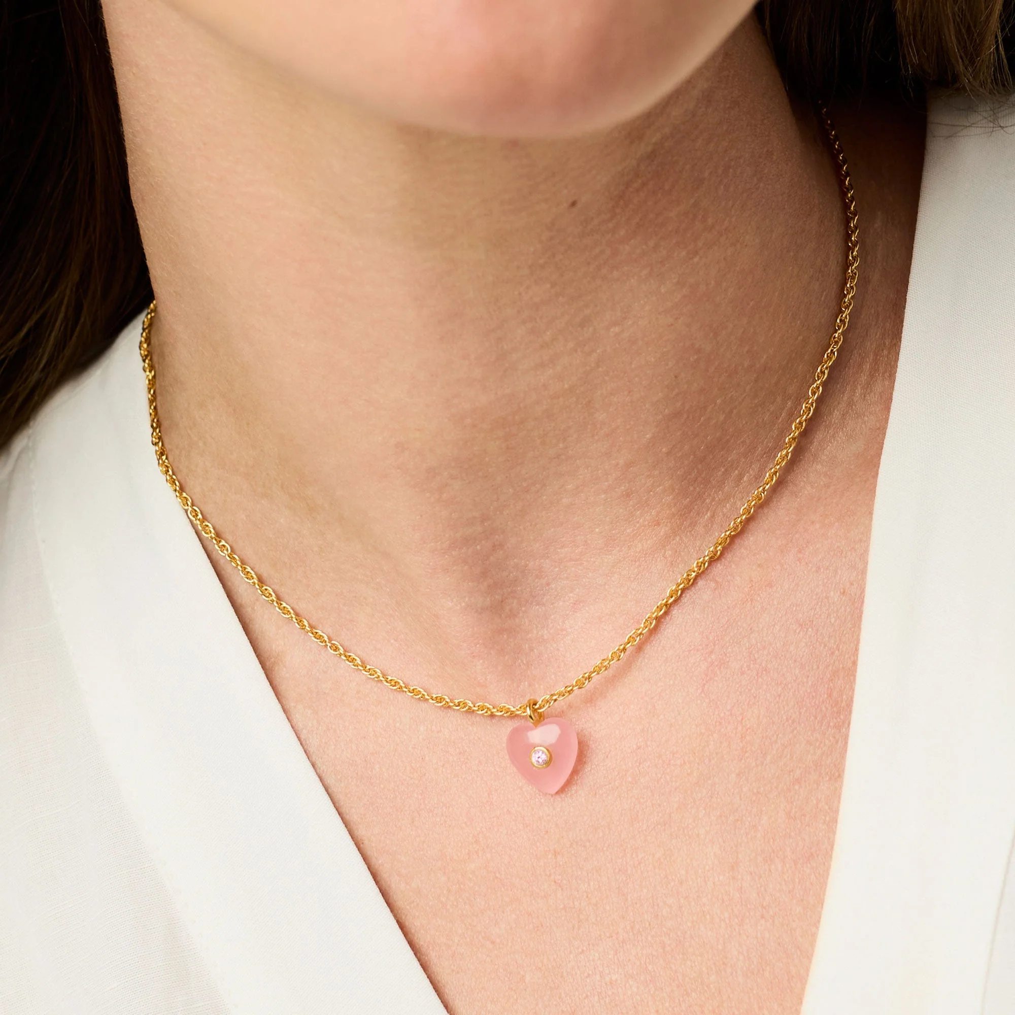 Heart Delicate Necklace Pink Quartz - Image 3